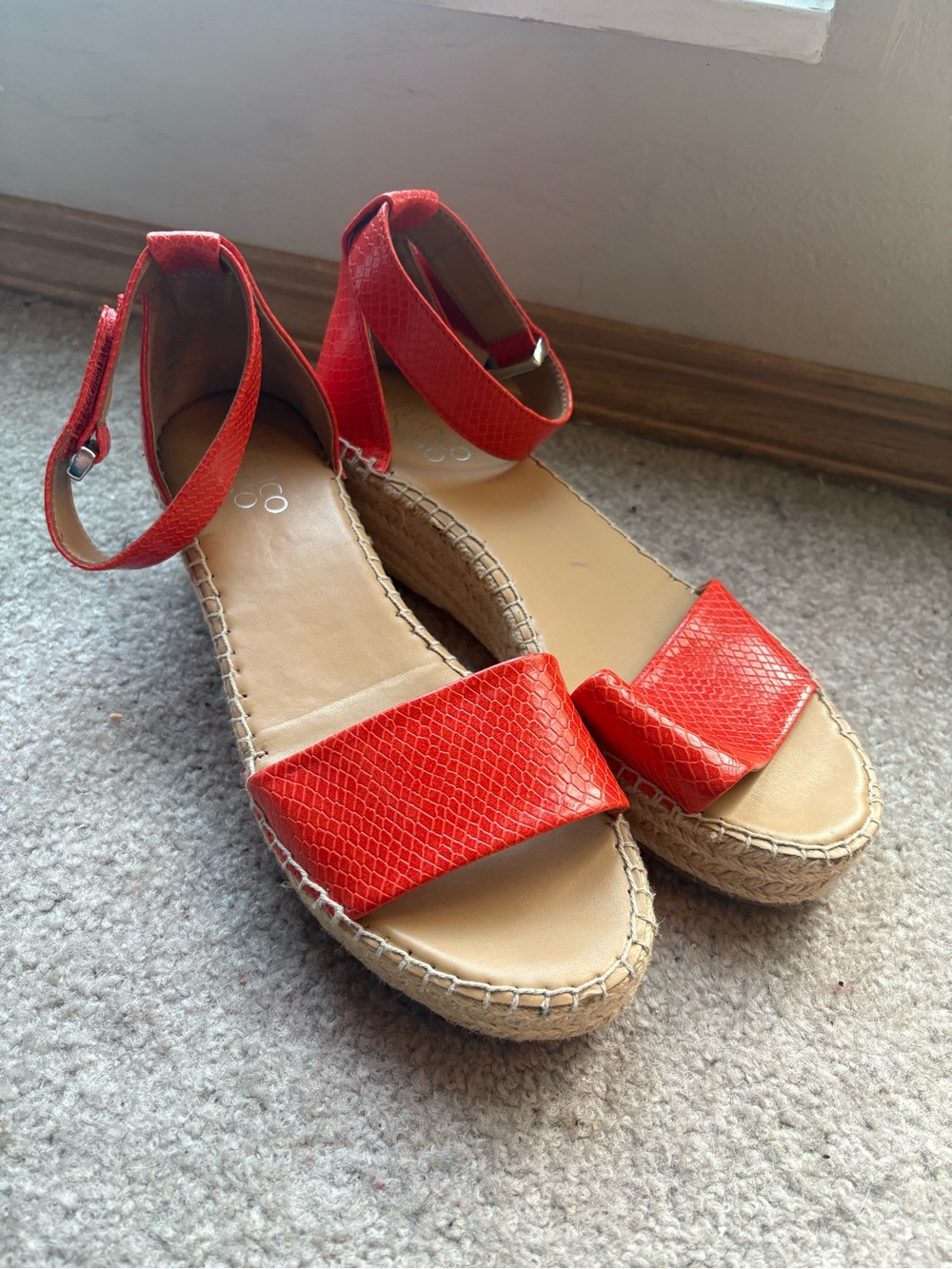 Franco Sarto Red Snake Embossed Espadrille Platform Sandals 8.5